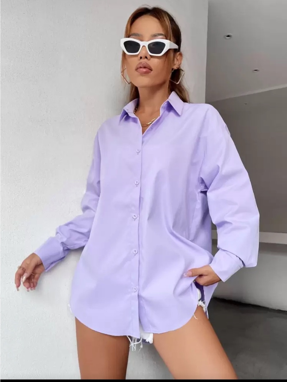 Lilac oversized Button-Up Relaxed  Shirt